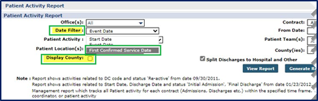 Patient Activity Report – Added Filter Fields